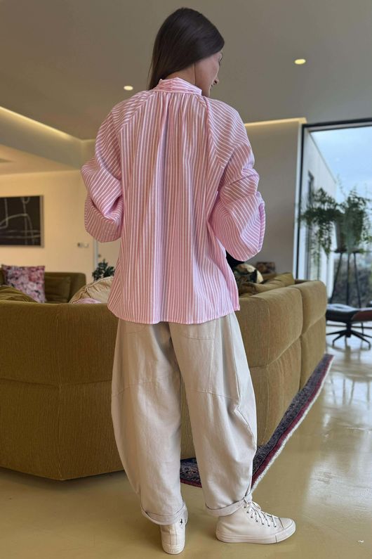 Nantucket Stripe Tie Neck Blouse Soft Peony